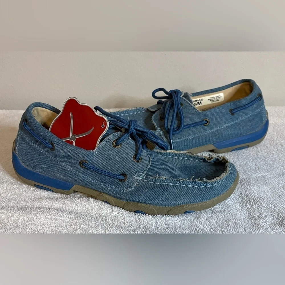 Twisted X Driving Mocs Women’s Denim Boat Shoes WDM0049 Size 8M